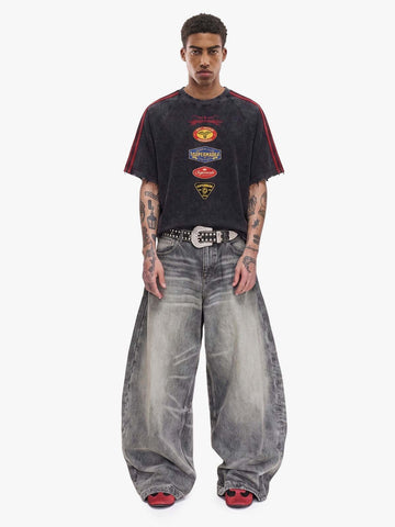 Washed Moto Graphic Distressed Raglan T-Shirt 