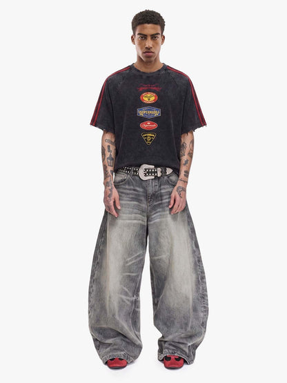 Washed Moto Graphic Distressed Raglan T-Shirt 