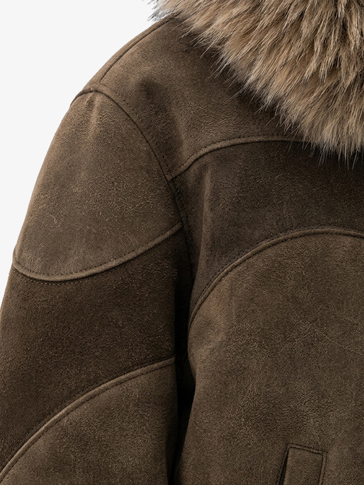 Faux-Fur Collar Suede-Effect Padded Coat