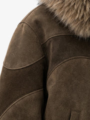 Faux-Fur Collar Suede-Effect Padded Coat