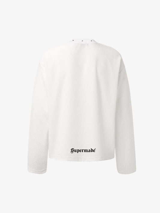 Langarm-T-Shirt mit dunklem Kreuzprint und Waffelstruktur