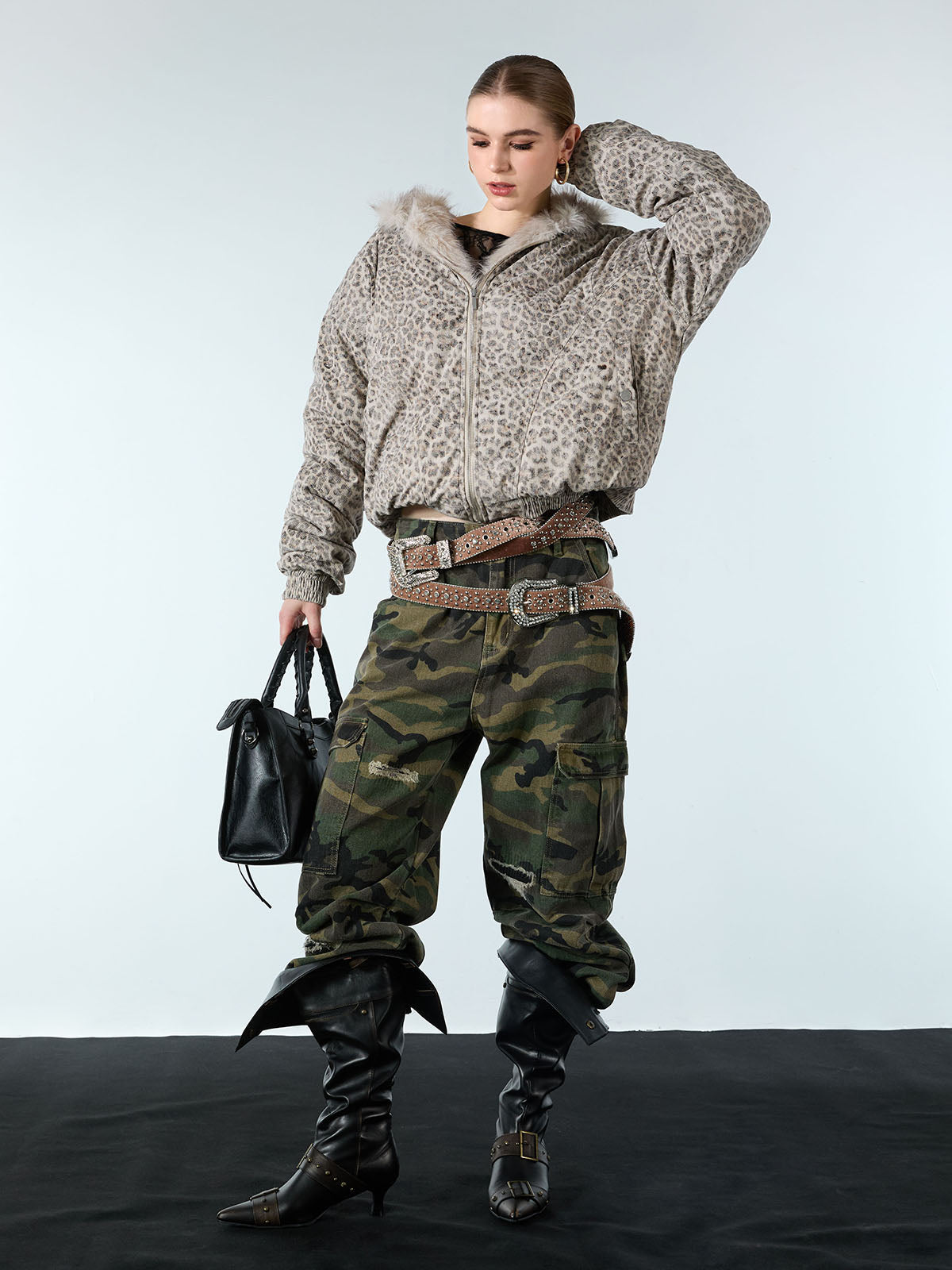 Cotton Cheetah Print Mink Fur Hooded Jacket - 2270 