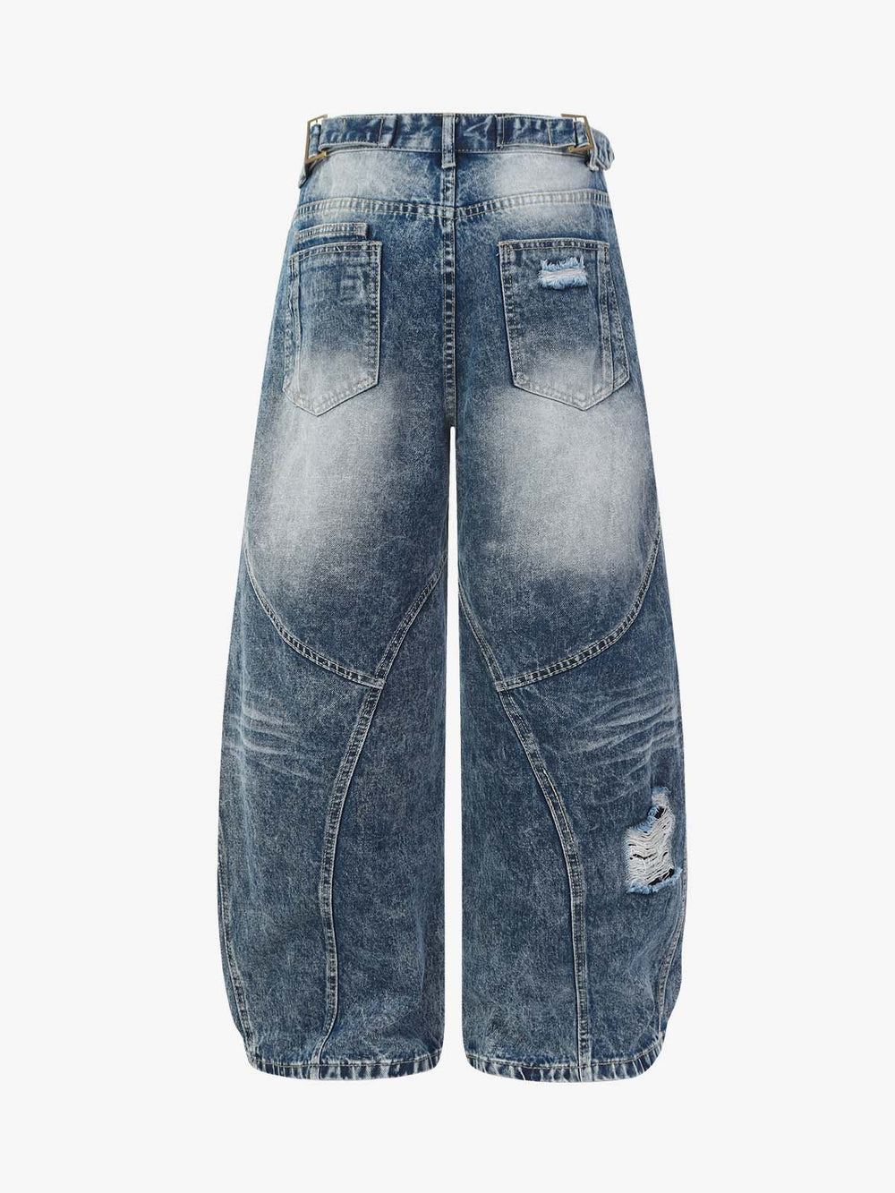 Distressed Patchwork Barrel Baggy Jeans