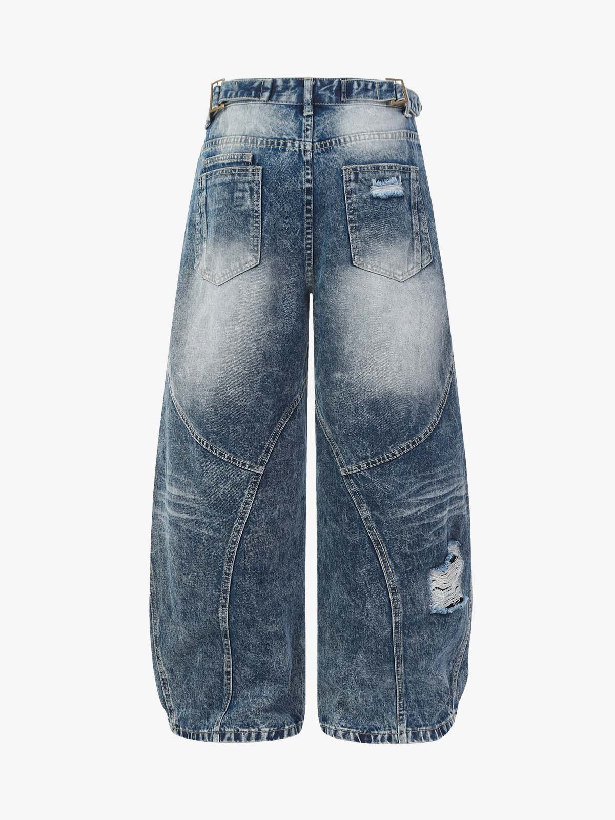 Distressed Patchwork Barrel Baggy Jeans
