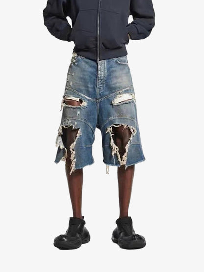 Distressed Raw Hem Denim Shorts