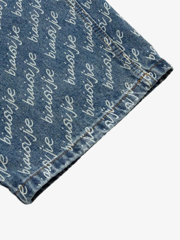 All-Over Letter Graphic Distressed Jeans