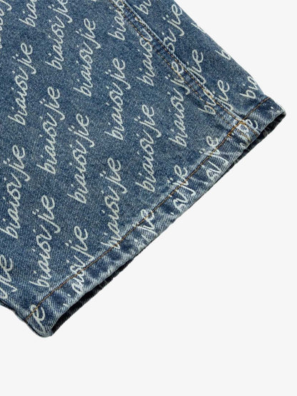 All-Over Letter Graphic Distressed Jeans
