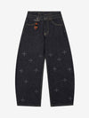 Denim Wide Leg Pants with Cross Stitch Detailing High Waist Casual Jeans for Women 