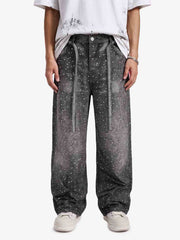 Denim Distressed Belt Diamond Decorated Jeans 