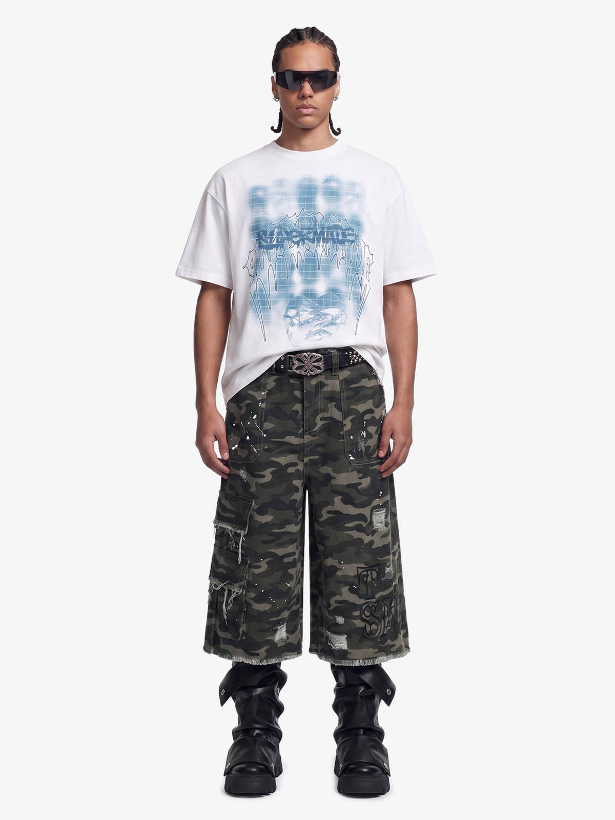 Distressed Camo Multi-Pocket Straight-Leg Jorts - 2611 
