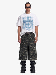 Distressed Camo Multi-Pocket Straight-Leg Jorts - 2611 