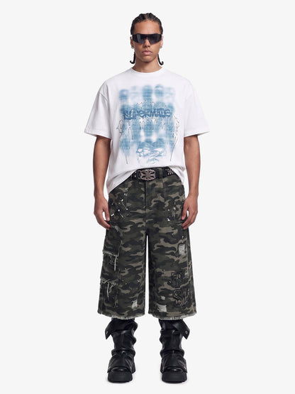 Distressed Camo Multi-Pocket Straight-Leg Jorts - 2611 