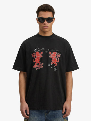 Heraldic Lion Acid-Wash Jersey T-Shirt 