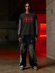 Gear Graphic Color Block Washed Waffle Long Sleeve Tee