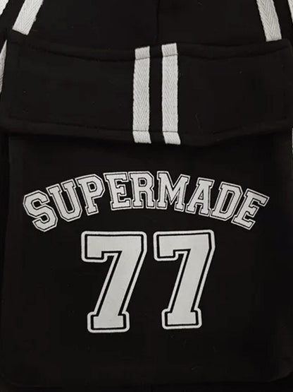 Cotton Web Stitching Letter Print Drawstring Barrel Pants 