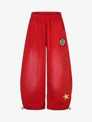 Letter Embroidered Wide-Leg Pants