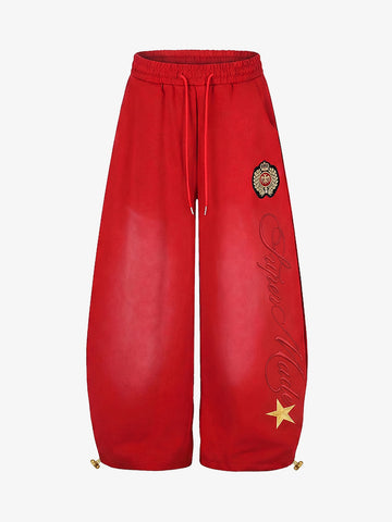 Letter Embroidered Wide-Leg Pants
