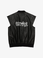 Thorn Destruction Frame Pattern Leather Vest 