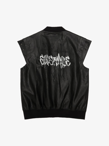 Thorn Destruction Frame Pattern Leather Vest 