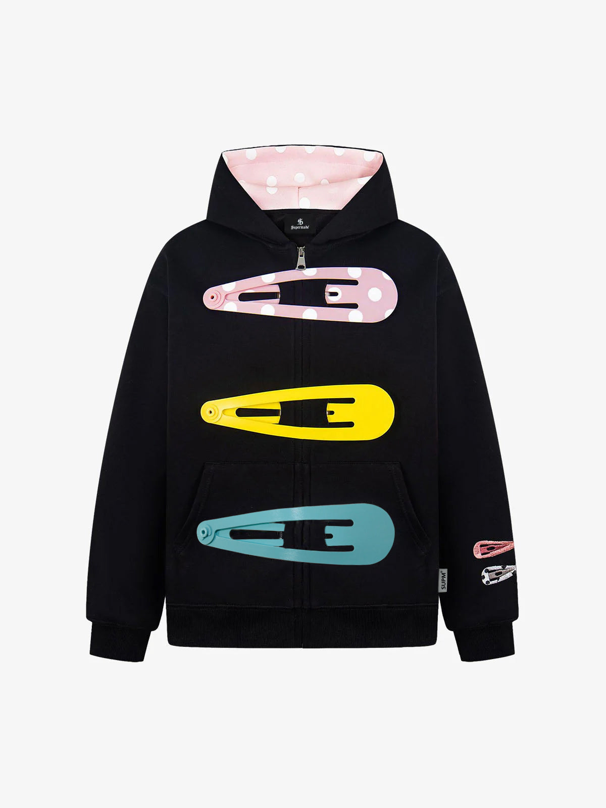 Detachable Hair Clip Decoration Zip Up Hoodie