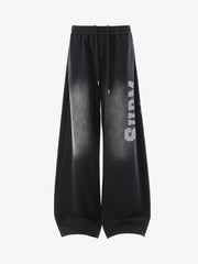 French Terry Distressed Gradient Drawstring Wide Leg Pants 
