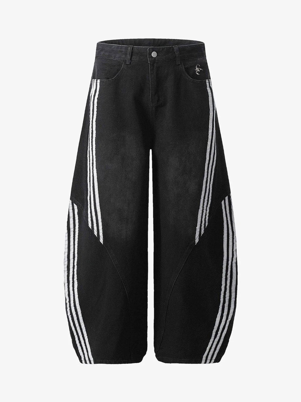 Contrast Side Stripe Denim Barrel Jeans - 2504 