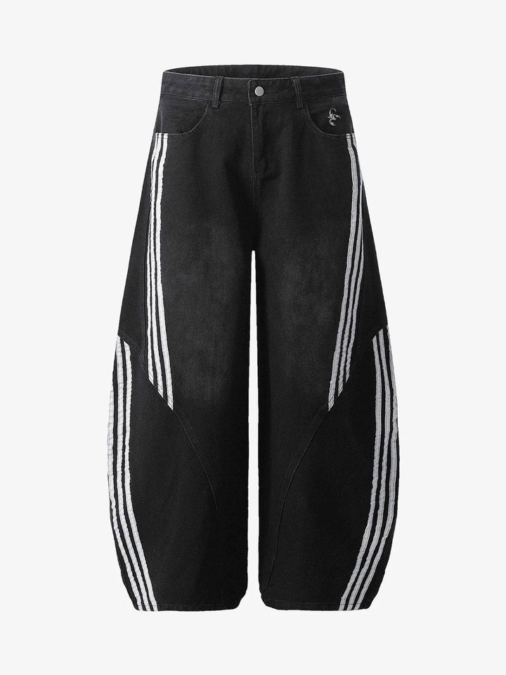 Denim Contrast Striped Stitching Barrel Jeans - 2504