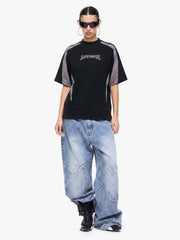 Suede Panel Embroidered Logo Short Sleeve T-Shirt 