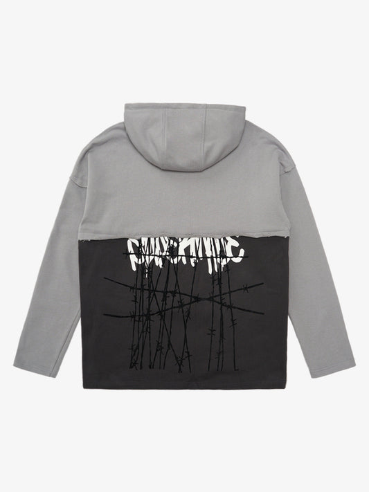Thorn Destruction Graffiti Curled Hem Print Hoodie 