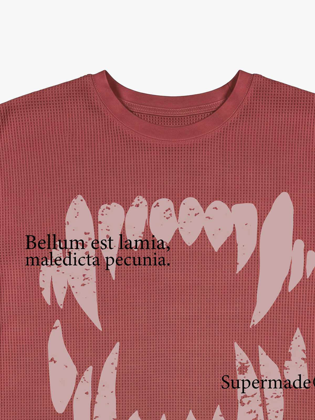 Fangs Graphic Waffle Boxy Long Sleeve Top; Red / S, Red / M, Red / L, Red / XL, Red / 2XL