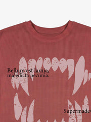 Fangs Graphic Waffle Boxy Long Sleeve Top; Red / S, Red / M, Red / L, Red / XL, Red / 2XL