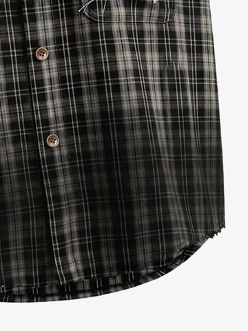 Camisa sin mangas a cuadros estilo punk vintage desgastado - 2629