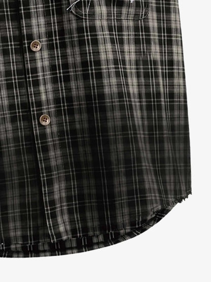 Camisa sin mangas a cuadros estilo punk vintage desgastado - 2629