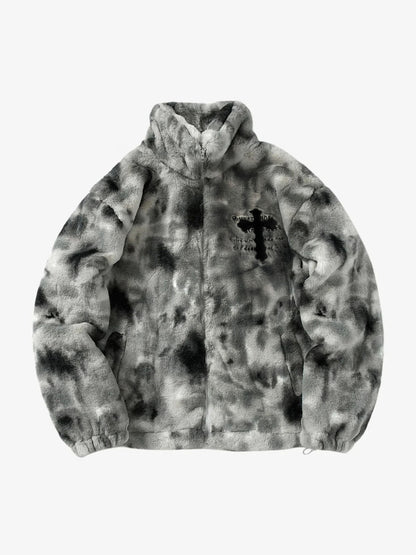 Heavy-Duty Faux Lambswool Tie-Dye Urban Jacket - 1558 