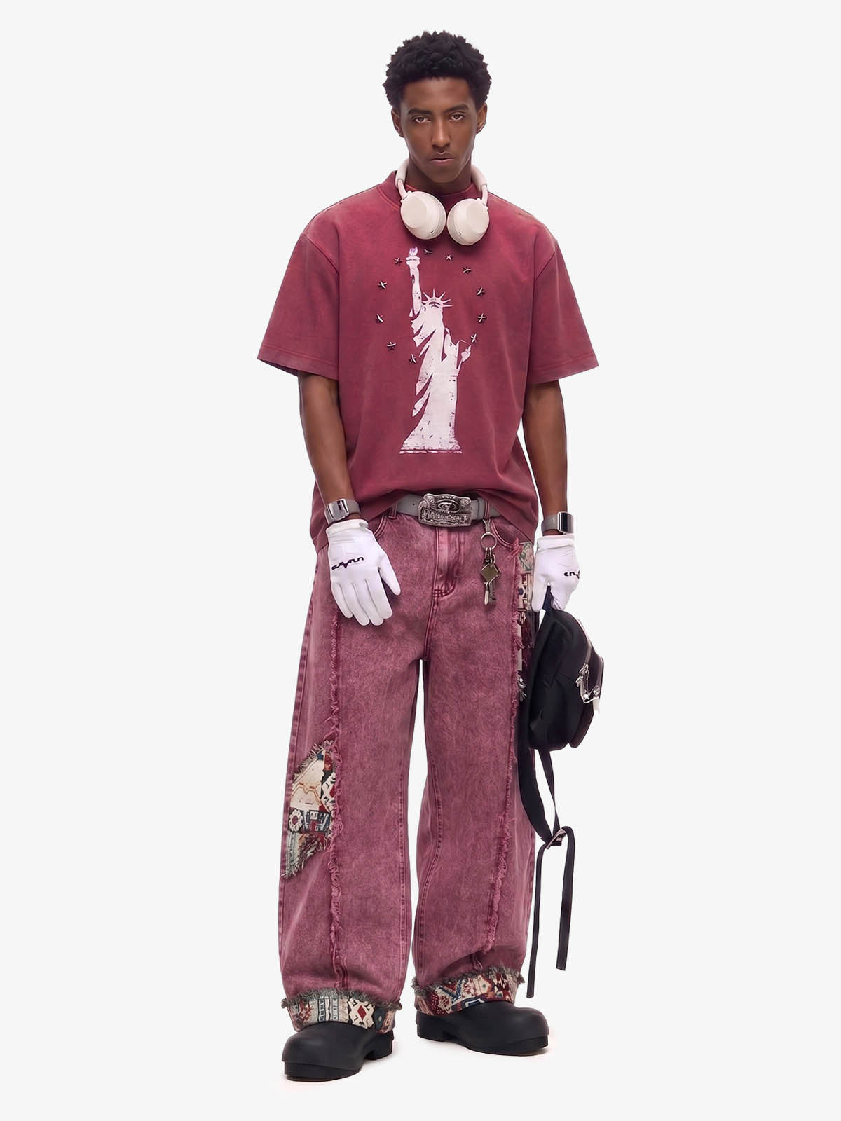 Boho Tapestry Patch Denim Jeans 