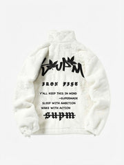 Thesupermade Hip-hop Letter Stand Collar Fur Jacket - 1908 