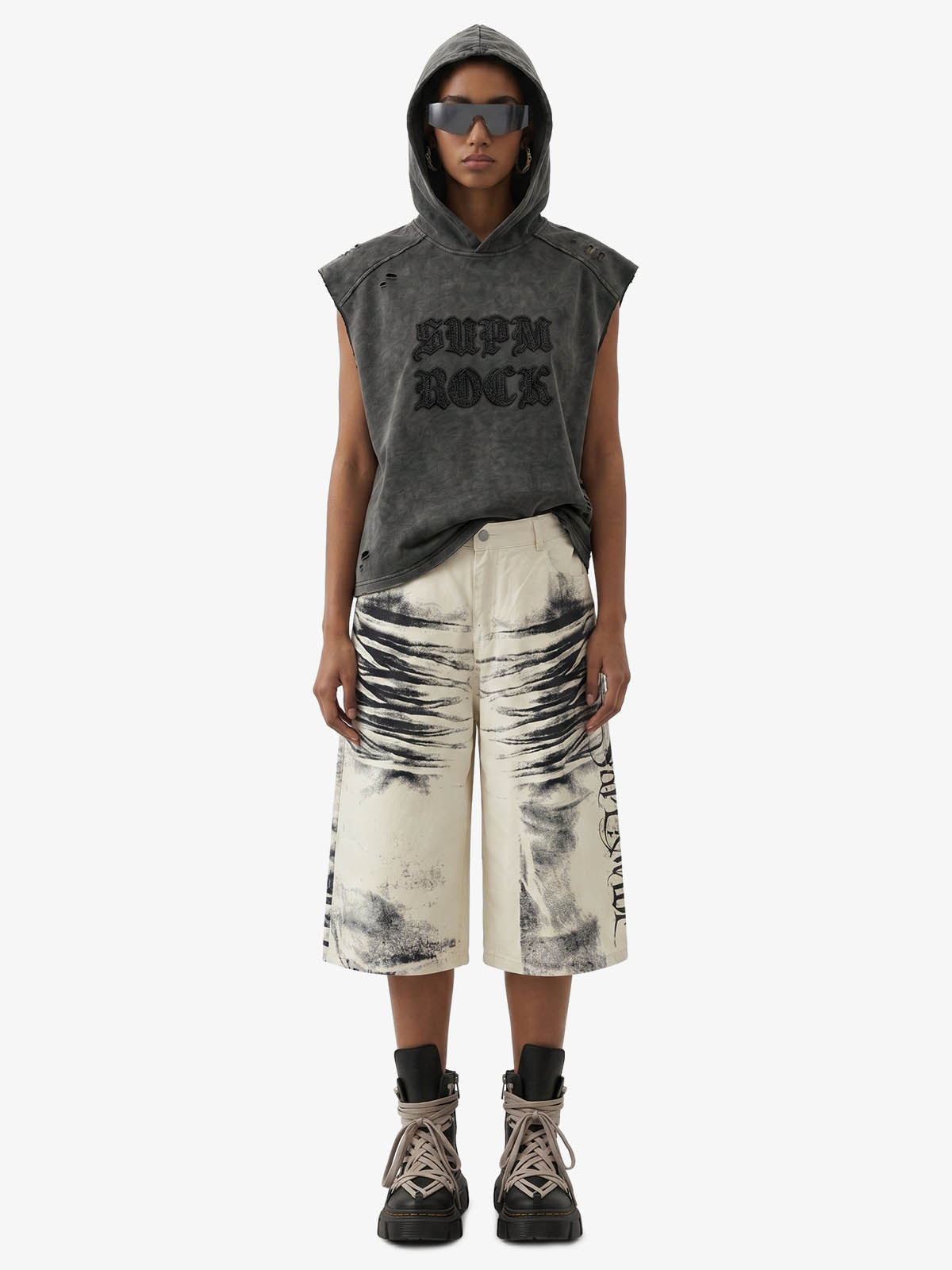Distressed Washed Sleeveless Hoodie 