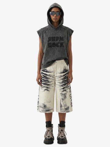 Distressed Washed Sleeveless Hoodie 