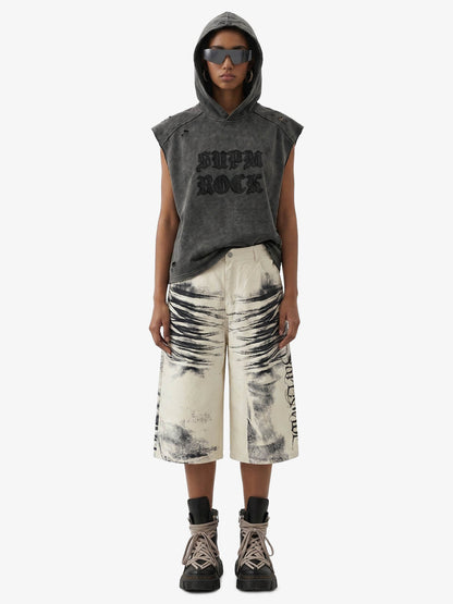 Distressed Washed Sleeveless Hoodie 