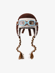Colorblock Crochet Goggles Trapper Hat 