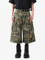 Retro Ripped Camouflage Cropped Shorts- 2387