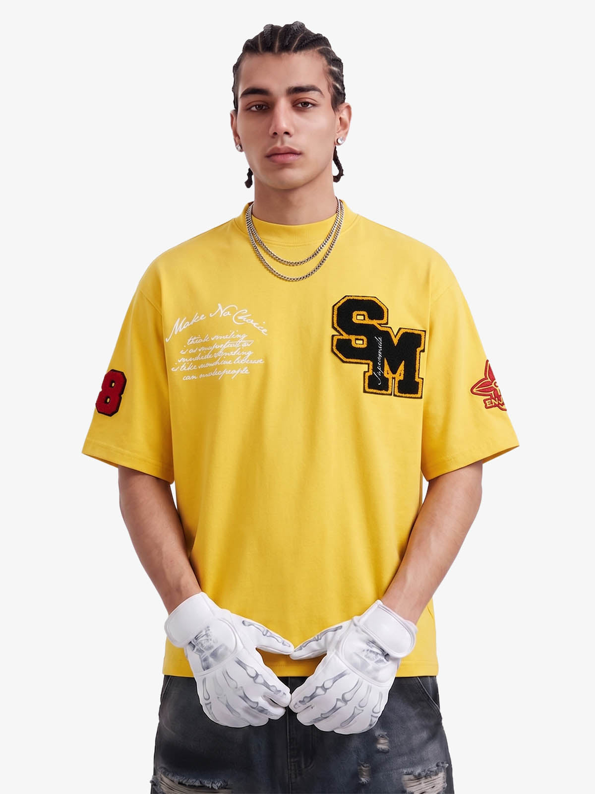 Retro Motorcycle Style Heavy Patch Embroidered T-shirt 