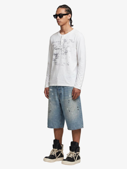 Supermade Industrial Text Print Long Sleeve Henley T-Shirt 