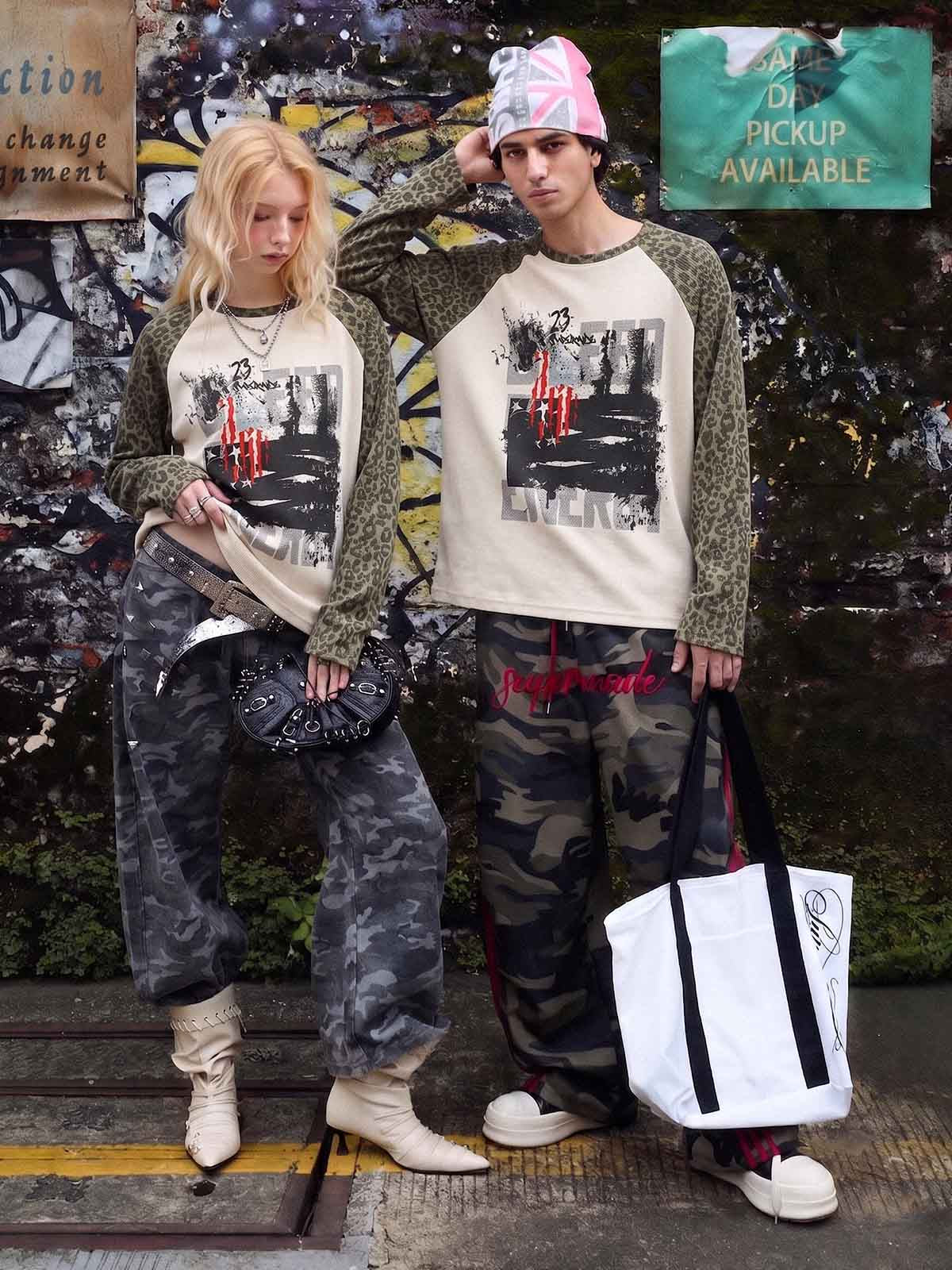 Leopard Graffiti Waffle Long Sleeve Tee