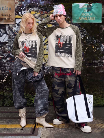Leopard Graffiti Waffle Long Sleeve Tee