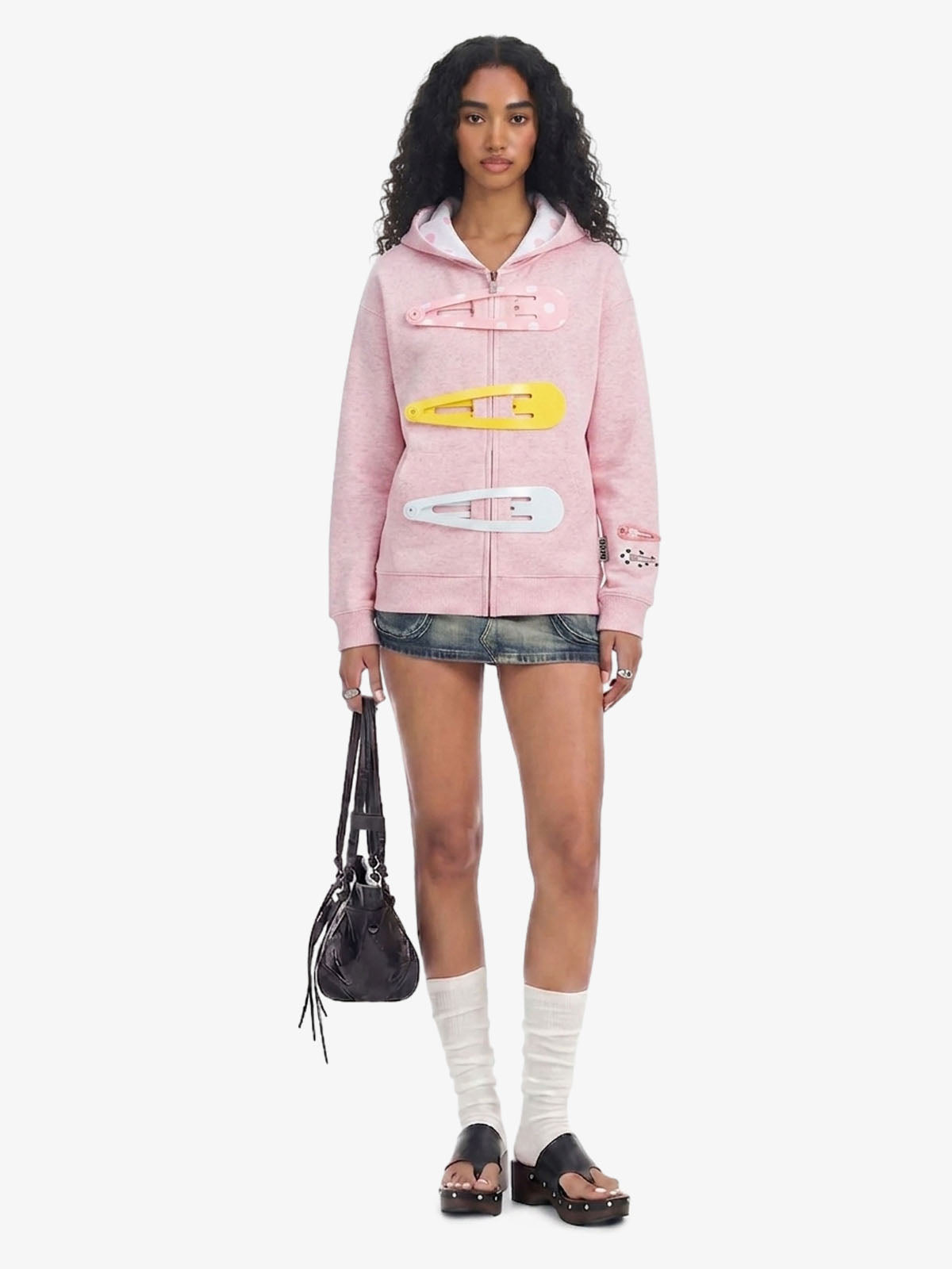 Abnehmbarer Haarspangen-Verzierungs-Reißverschluss-Hoodie