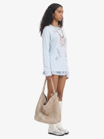 Off Shoulder Bow Graphic Long Sleeve T-Shirt 