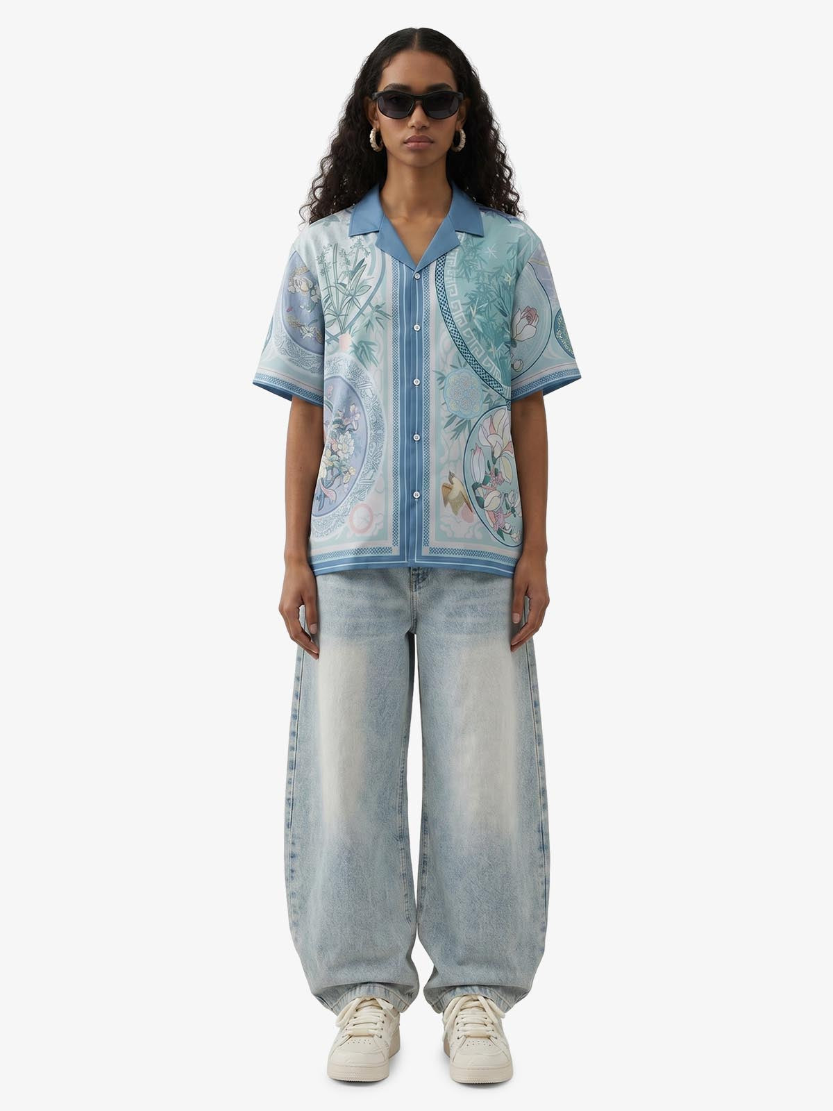 Porcelain Floral Camp Collar Boxy Shirt 