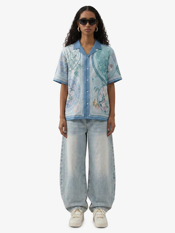 Porcelain Floral Camp Collar Boxy Shirt 