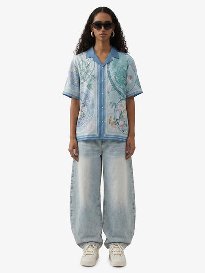 Porcelain Floral Camp Collar Boxy Shirt 